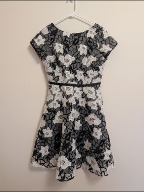 ERIN by Erin Fetherston Black and White Floral Lace Fit-and-Flare Dress